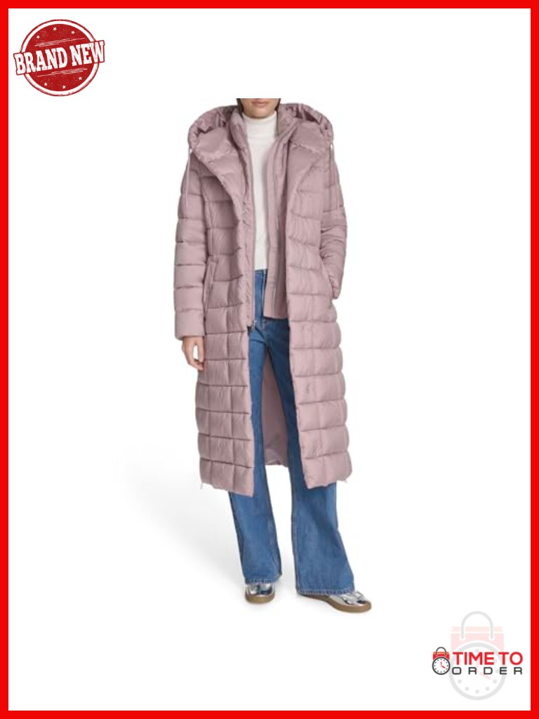 Channel Quilted Long Puffer Jacket With Hood